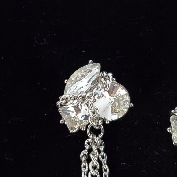 Isaac Mizrahi multi shape rhinestone cluster chain fringe silver earring - Picture 5 of 7